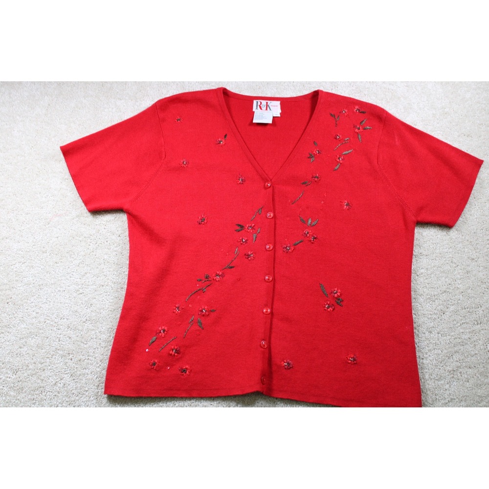 RK Originals Red Embroidered Floral Short Sleeve Knit Cardigan‎